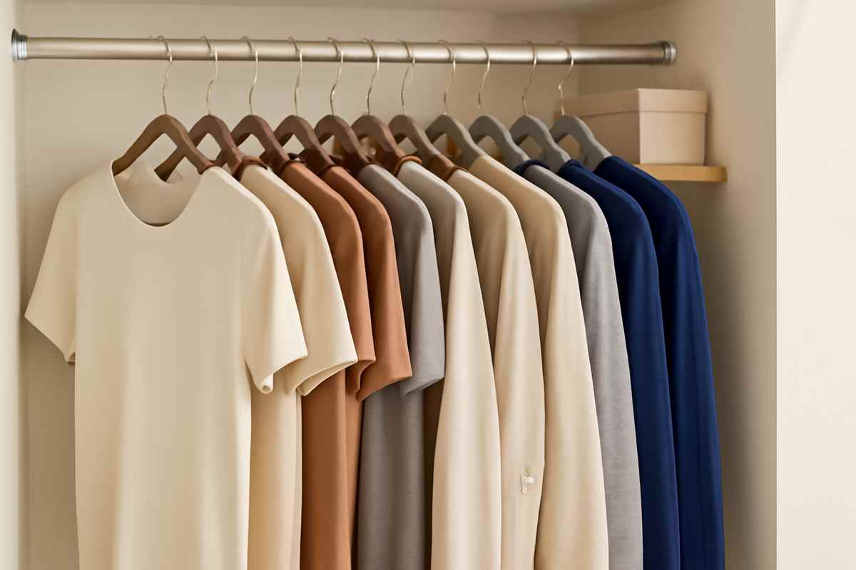 Slim hangers for small closets in use