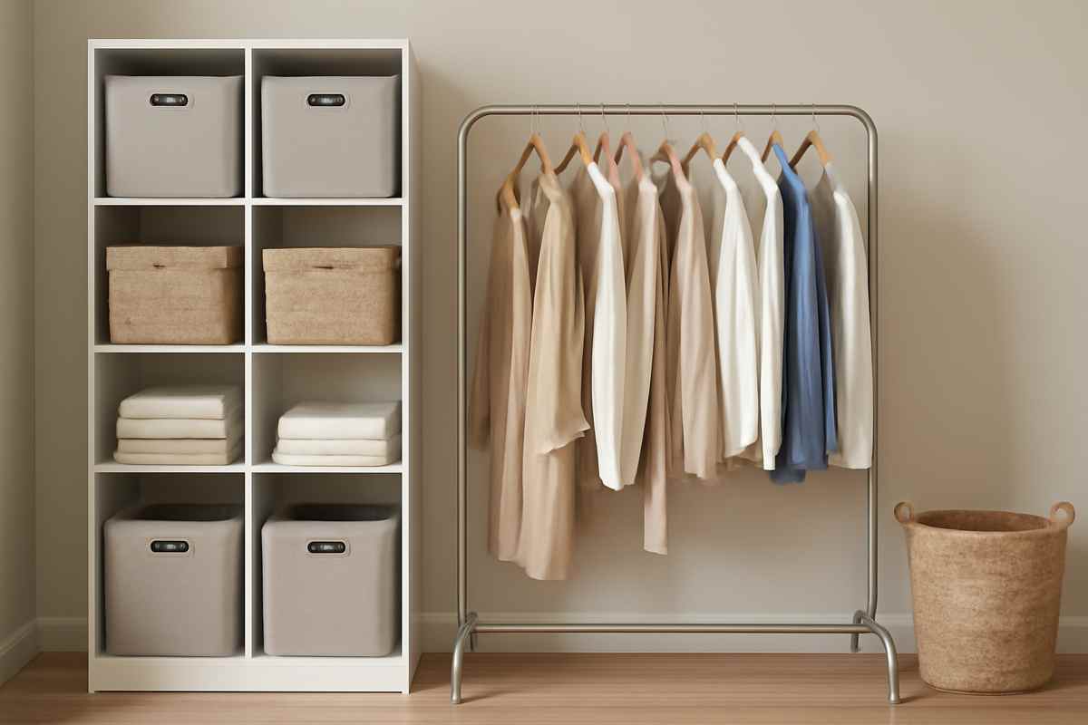Clothing rack or closet system compared in a small room