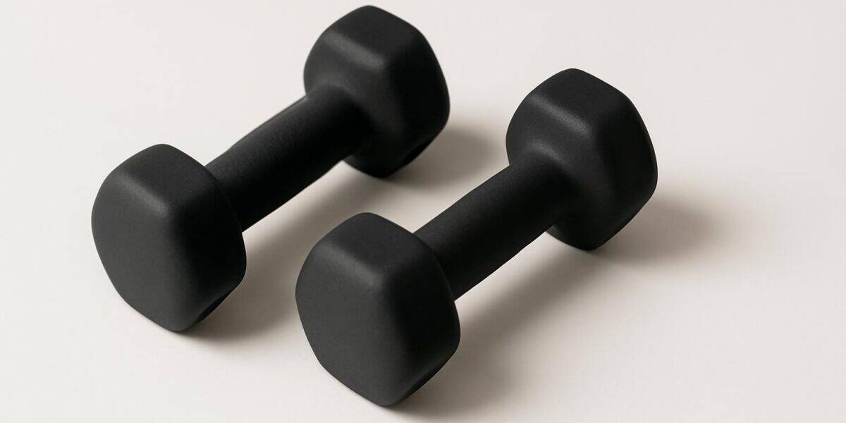 Studio ecommerce product image of a pair of neoprene dumbbells