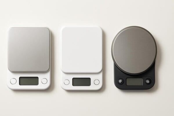 Studio ecommerce comparison image showing three digital kitchen scales