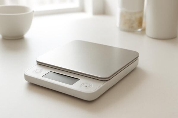Kitchen scale on a clean counter in a studio ecommerce style