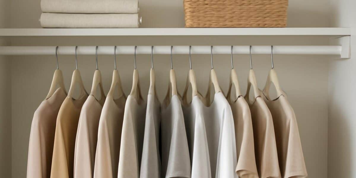 Organized closet with matching slim hangers in a clean editorial style