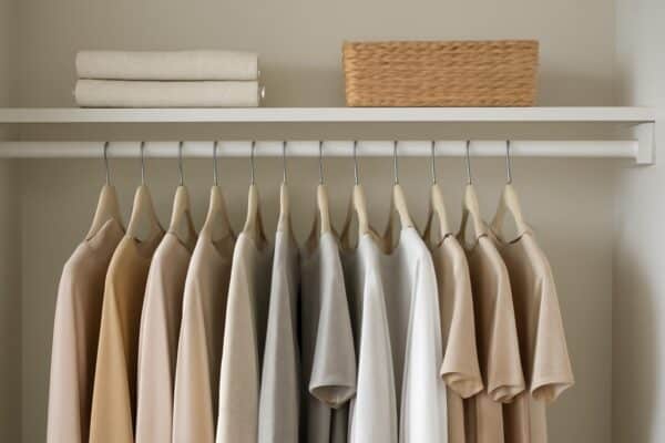 Organized closet with matching slim hangers in a clean editorial style