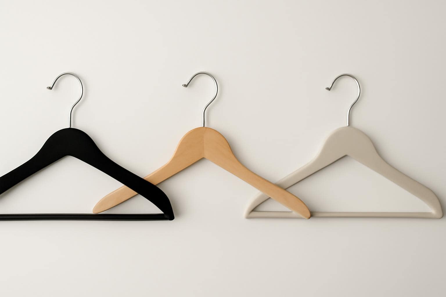 Different hanger types laid out for closet organization comparison